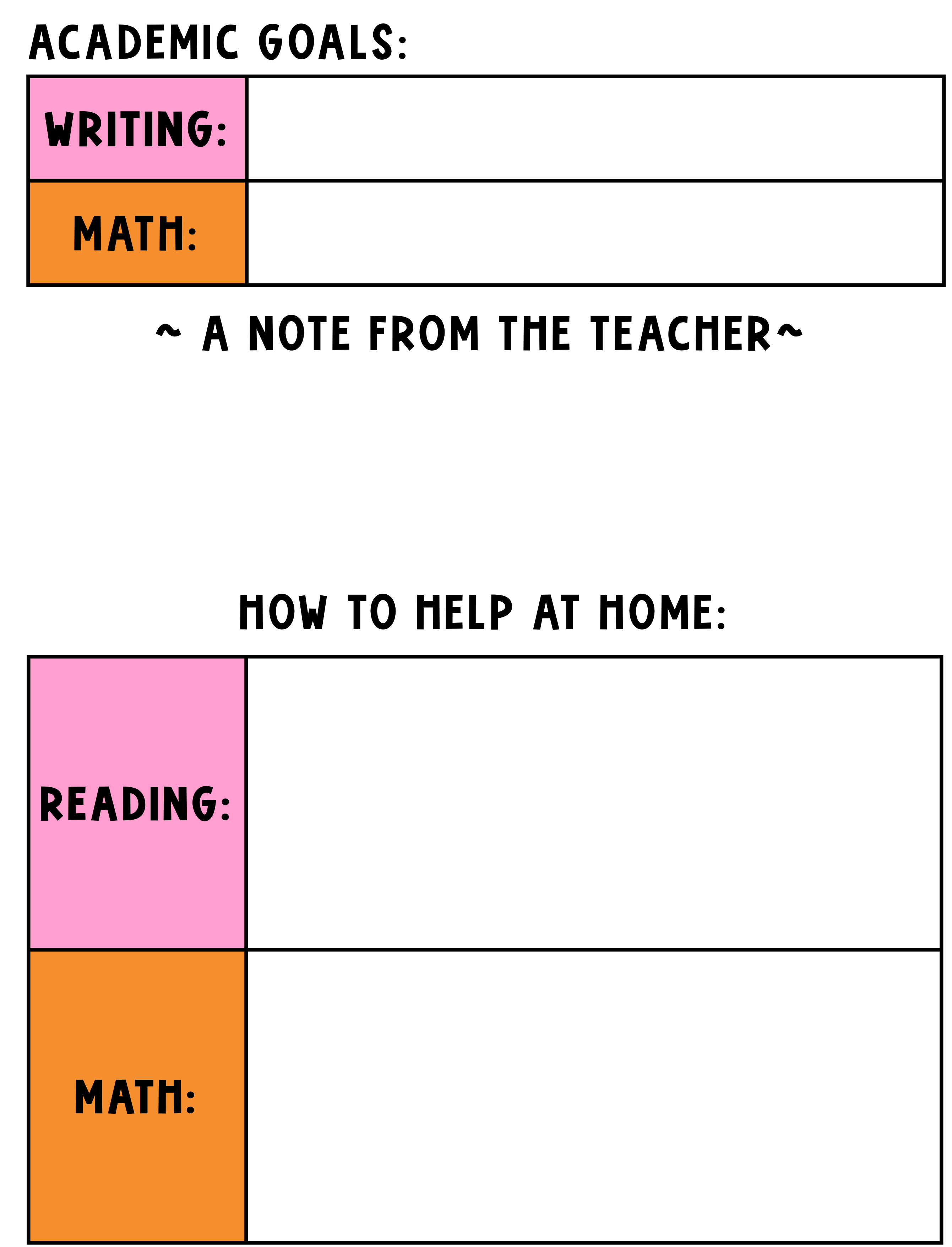 One Sheet Front and Back Glows and Grows Parent-Teacher Conference Form