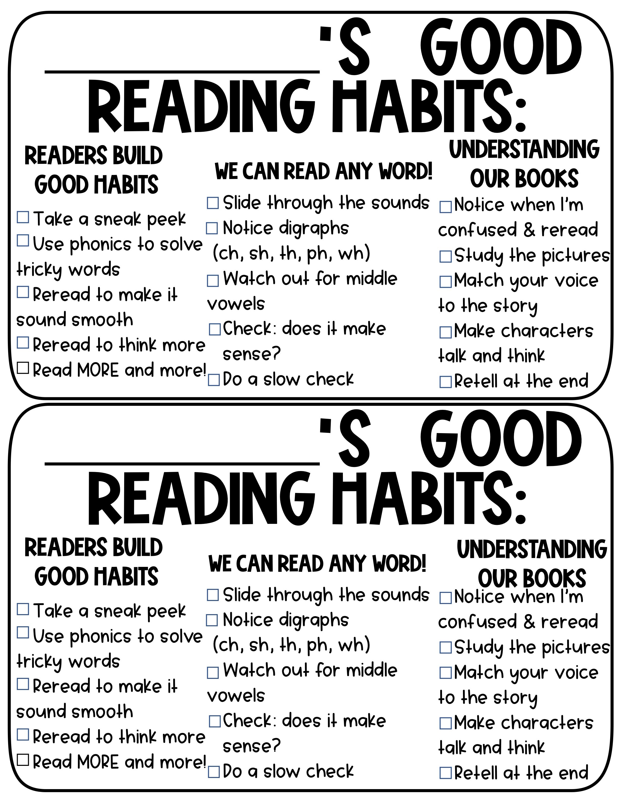 Lucy Calkins Building Good Reading Habits Checklist